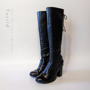Torrid Lace Back Knee High Block Heeled Boots